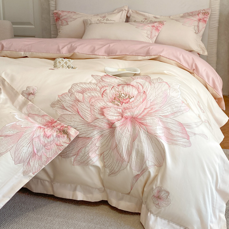 Embroidery Quilt Cover - 1000TC египетский хлопок с цветочной вышивкой,